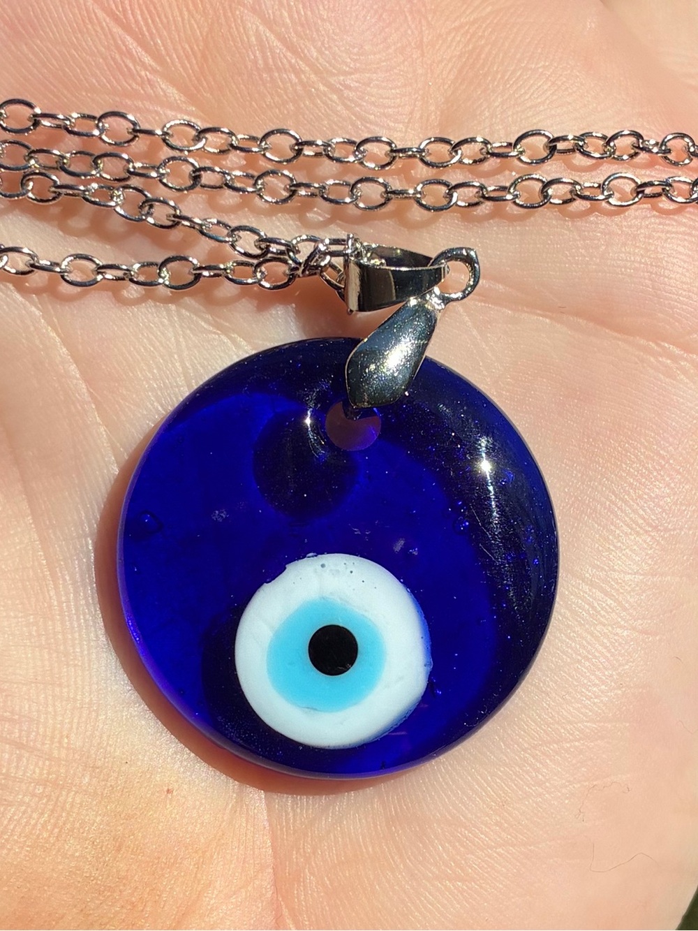 Handmade Blue Glass Evil Eye Pendant Necklace - Picture 7 of 7